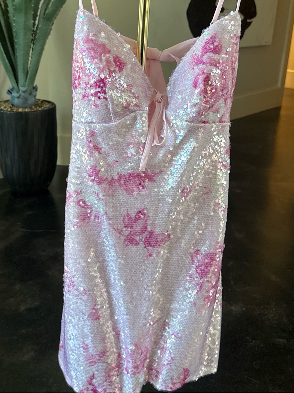 B Darlin Pink Sequin Floral Chemise